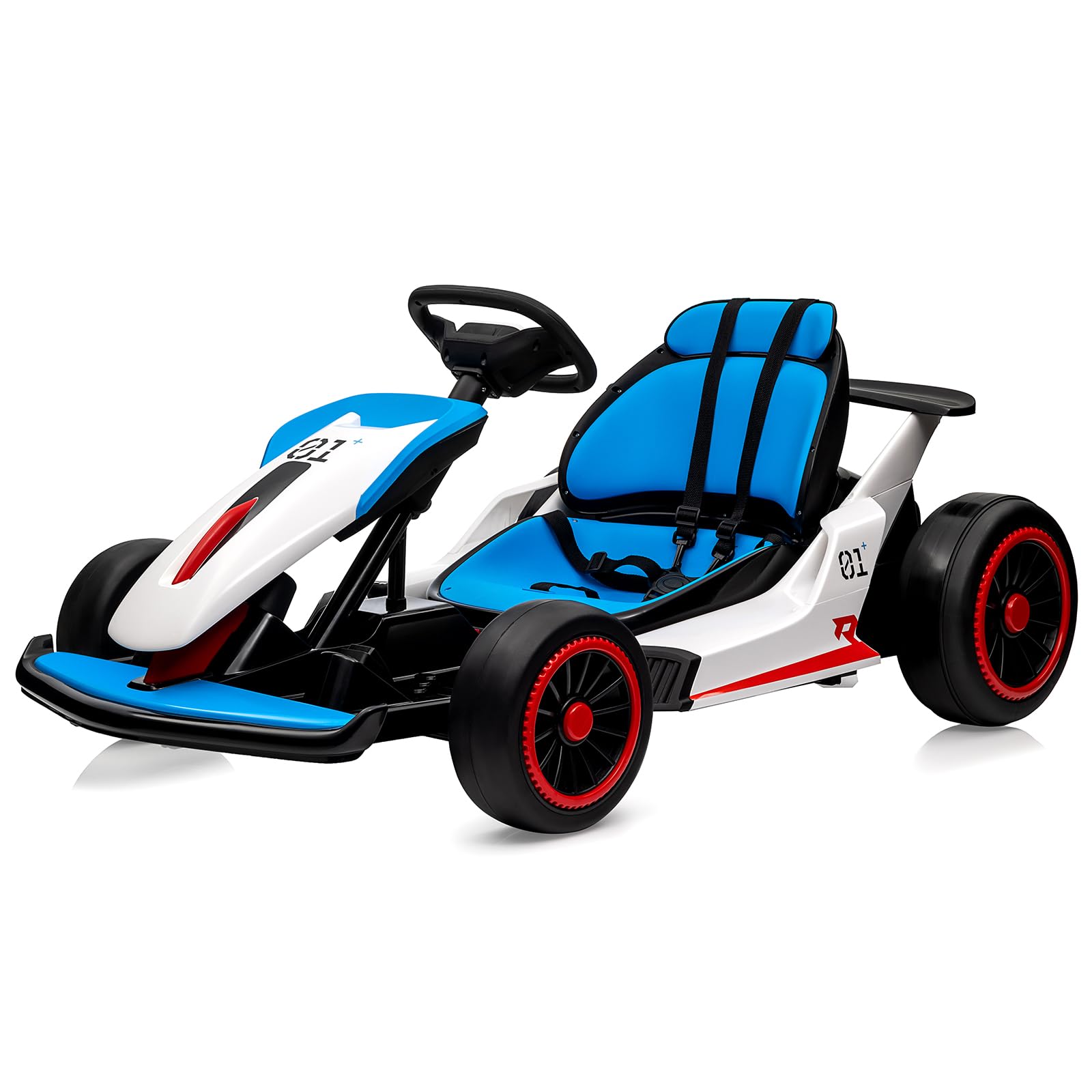 24V Electric Go Kart for Kids, Drift Cart with 2x200W Powerful Motors, 7AH Battery, Max 8MPH Drift Kart, Safety Belt, Slow Start, Music, High-Speed Crazy Cart Ride on for Kids Ages 6-12 - Blue