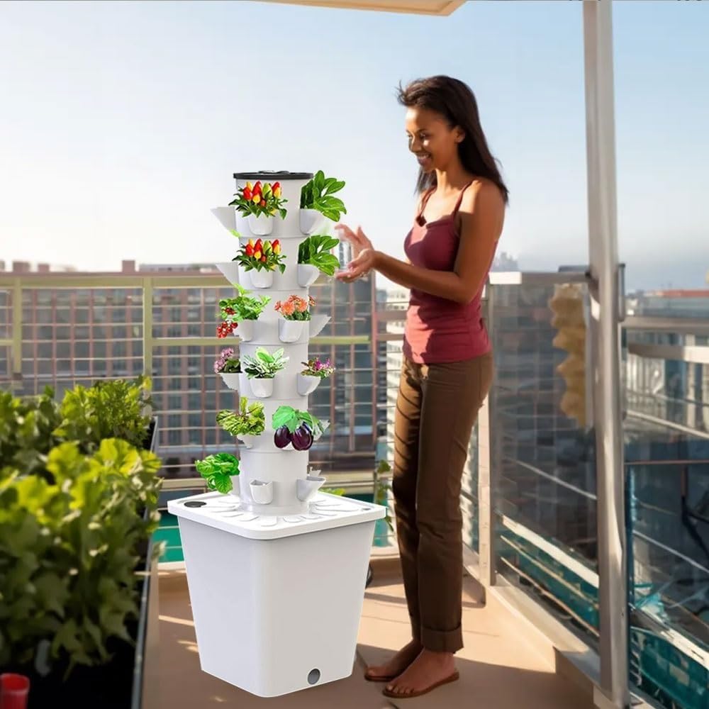Kit de germinación para vivero (15-30 Unidades), jardín aeropónico automatizado, de Cultivo Vertical hidropónico, con Bomba y depósito de Agua móvil (no Incluye plántulas)