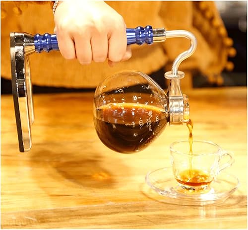 Miniatura 3 de TEMKIN Cafetera Syphon Cafetera manual retro de vidrio al vacío, percoladores de 3 tazas de vidrio para mesa de café o té (color perro)