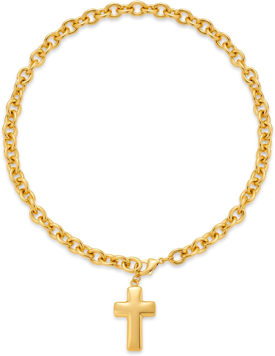 18k Gold Chunky Cross Necklace for Women Hammered Cross Choker Necklaces Bold Statement Necklace Trendy Jewelry