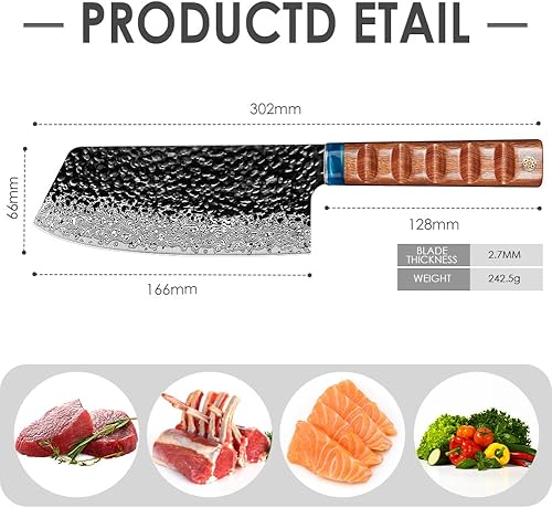 Miniatura 5 de Cuchillo de carnicero de Damasco de 6.5 pulgadas, cuchillo de chef profesional, juego de cuchillos de cocina japoneses forjados a mano, cuchillo