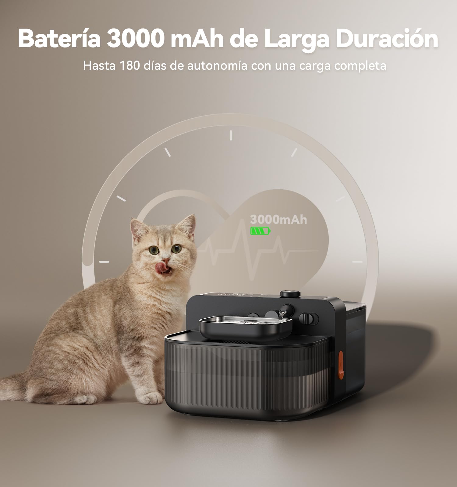 FEELNEEDY 3,5L Fuente para Gatos sin Cable y sin Filtro con Batería 3000mAh, Sin Mantenimiento Costoso, Bebedero Gatos Inalámbrico con Separación del Agua Limpia y del Agua Usada