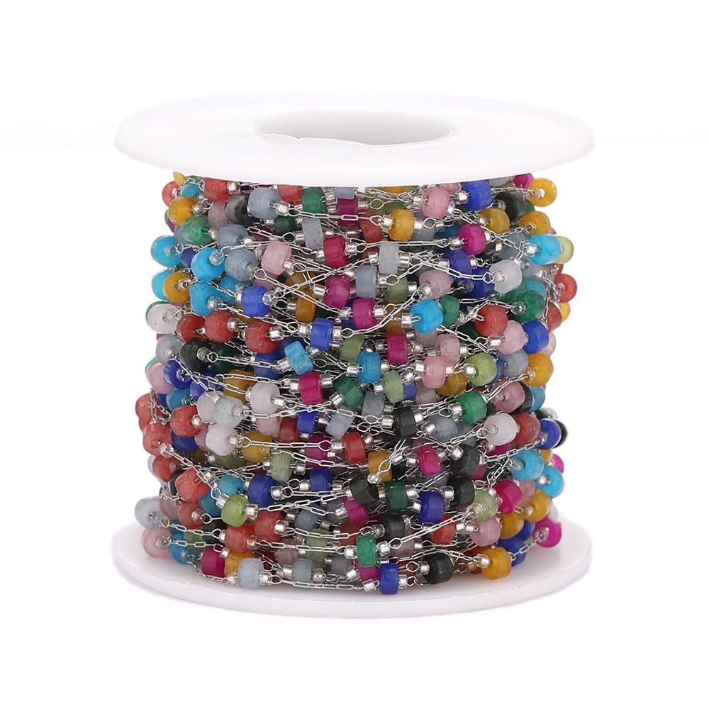 Beading 1 Meter Stainless Steel Stone Beaded Link Chains for DIY Jewelry Making Bracelets Findings Women Necklaces Chains Supplies Jewelry Production Chain (Color : Steel)