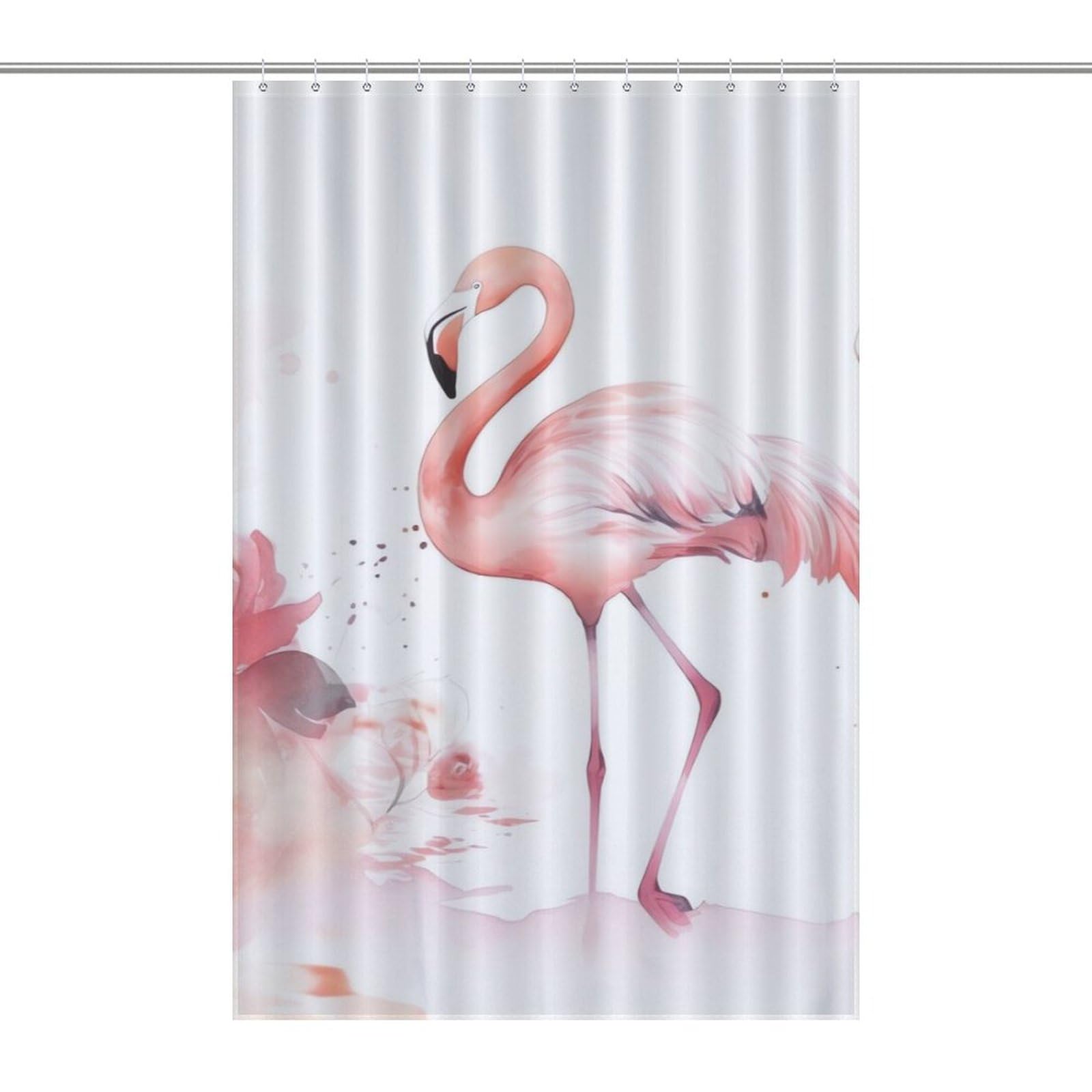 Rideau de douche extra long en tissu imperméable lavable style bohème moderne flamants roses