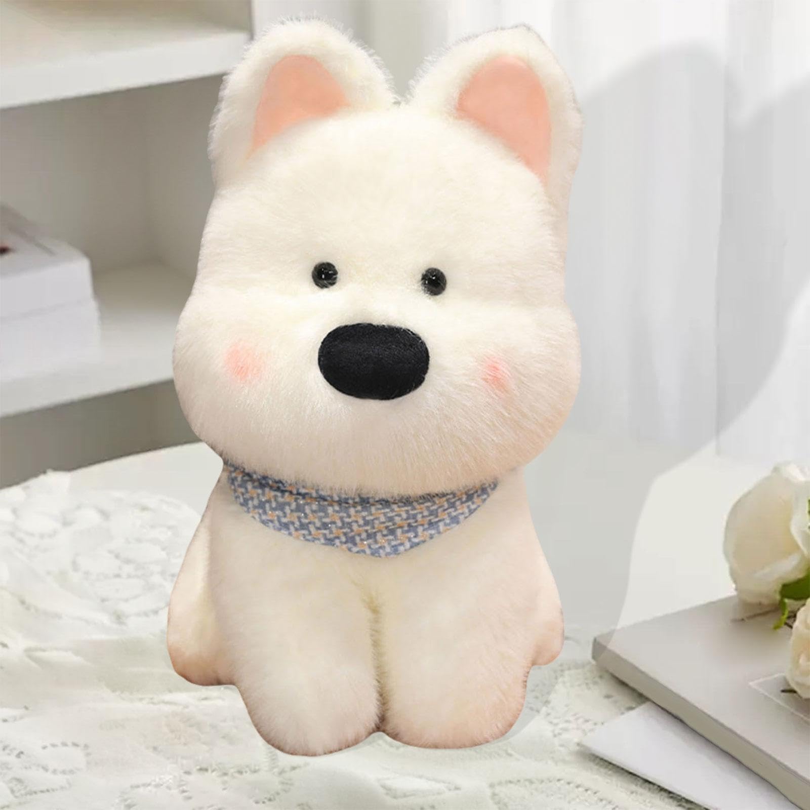Gralara Perro de Peluche Cachorro Muñeco de Peluche Suave Relleno Realista Animal Adorable Fabricado con Material Agradable Al Tacto Adecuado para Niño, Blanco 45cm