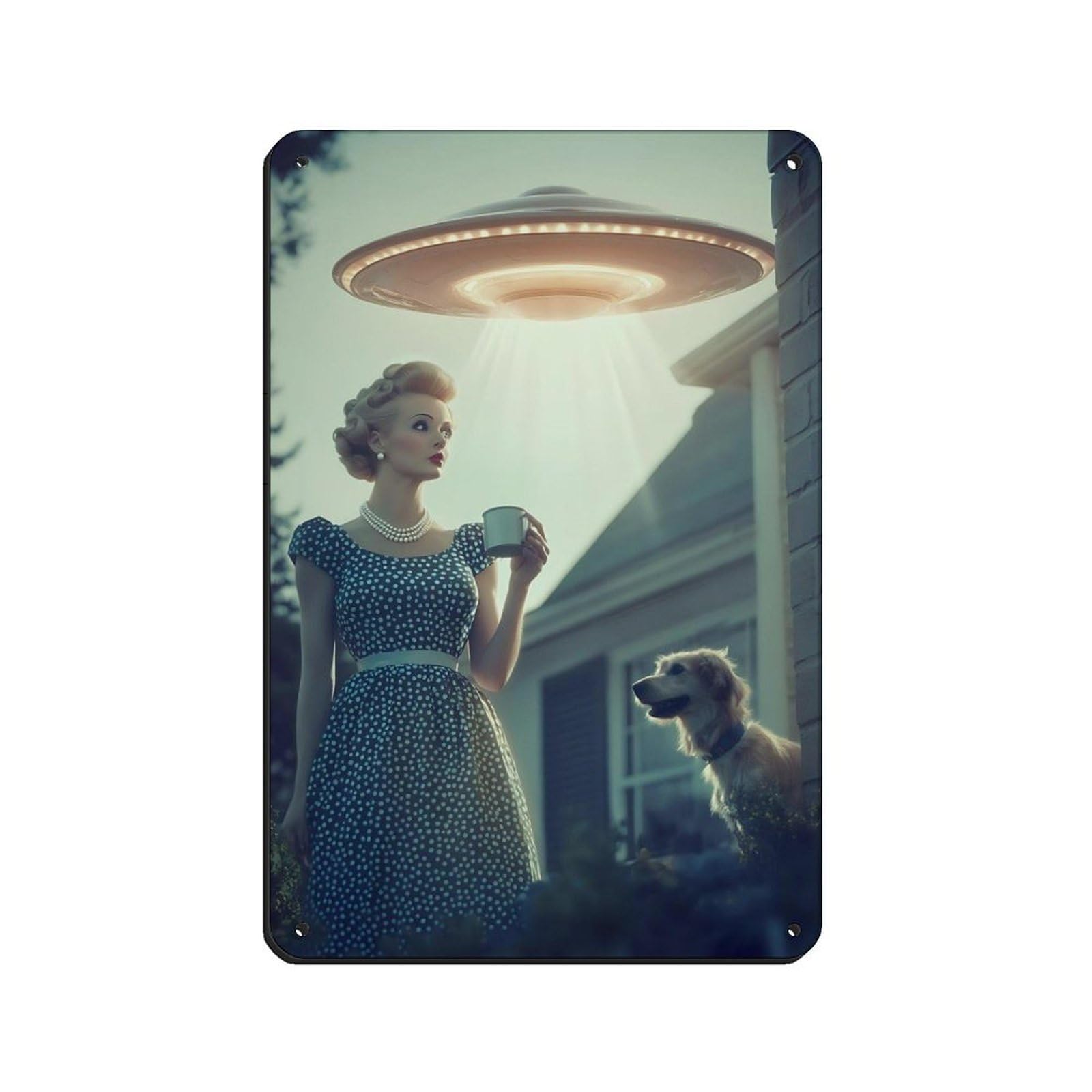 Vintage UFO Encounter, Retro Sci-Fi Poster Retro Poster Metal Tin Sign Chic Art Retro Iron Painting Bar People Cave Cafe Family Garage Poster Wall Decoration 8x12inch(20x30cm)