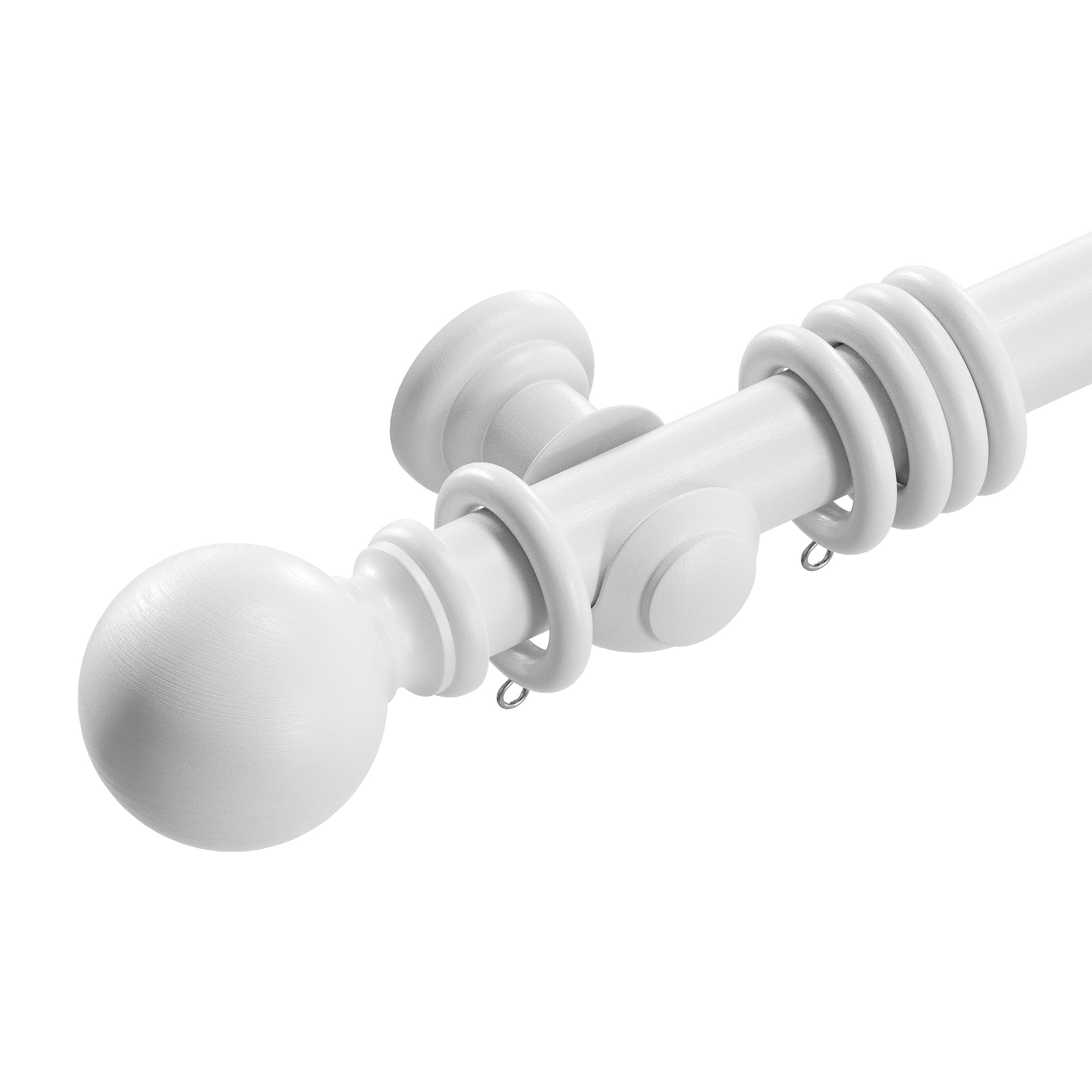 Loch & Skye Wooden Curtain Pole Set Premium Quality Beechwood 28mm Diameter with Finials, Rings & Brackets Wooden Rail Pole for Window & Eyelet Curtains (White, 240cm)