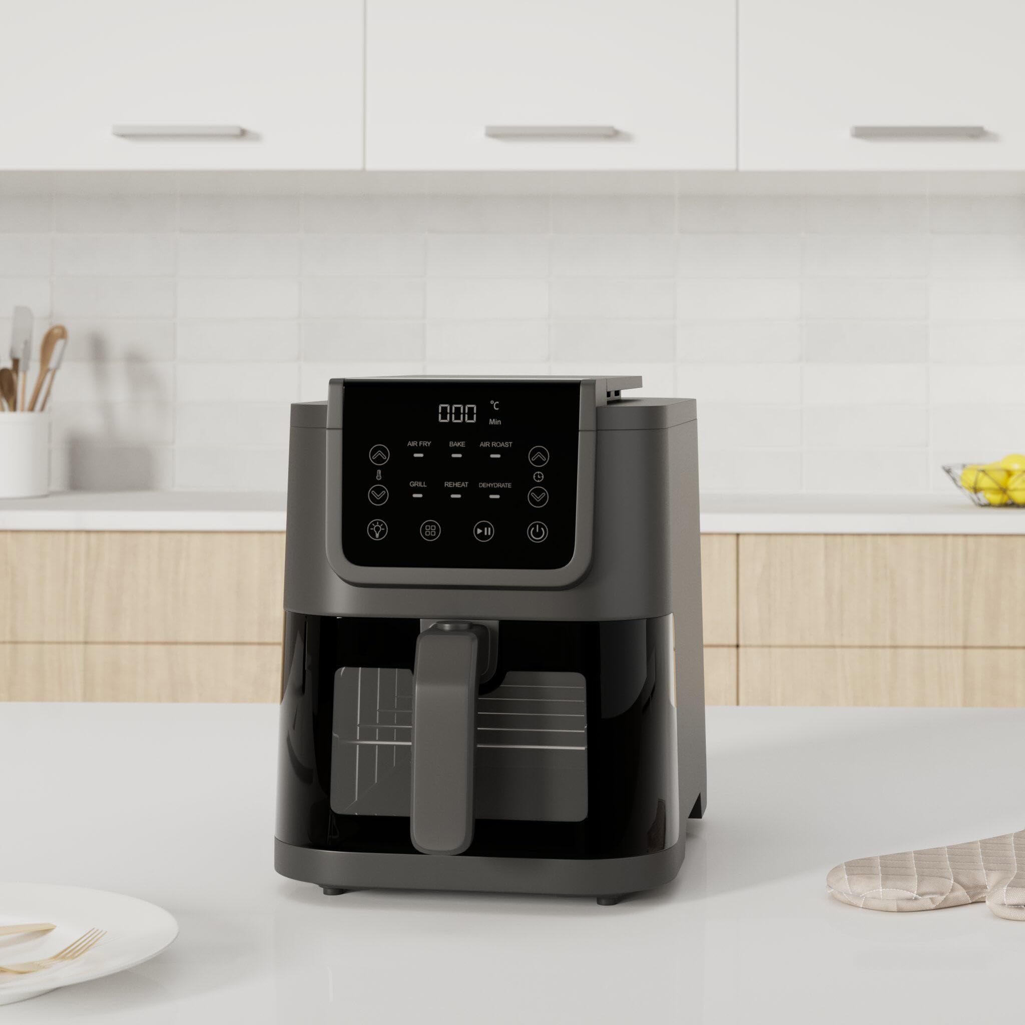 CHEFREE Friggitrice ad Aria 5 Litri, 1500W Air Fryer Resistente alle Macchie, Forno ad Aria 90% Senza Olio con Finestra Visibile, Miglior Friggitrice ad Aria Versatile 40-200°C, Ricette Online AFW01