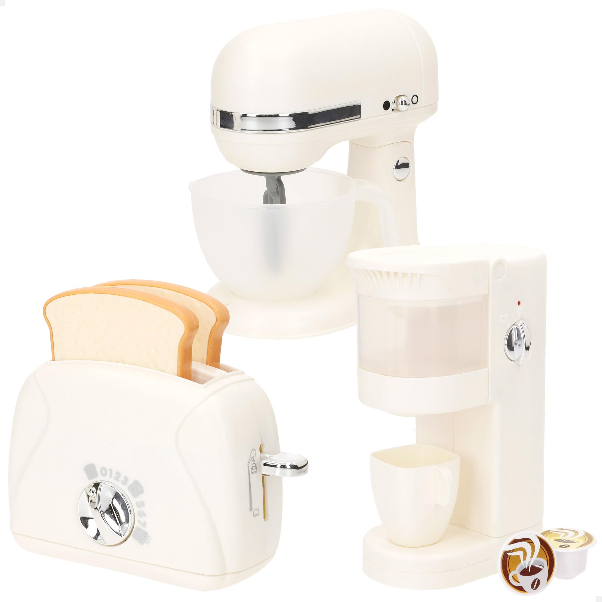ColorBaby Toy Coffee Maker, Blender and Toaster Set, Realistic Light and Sounds, Children's Kitchen Accessories, Includes Capsules, Slices of Bread, Toys for Children 3 Years, Symbolic Game (39612)