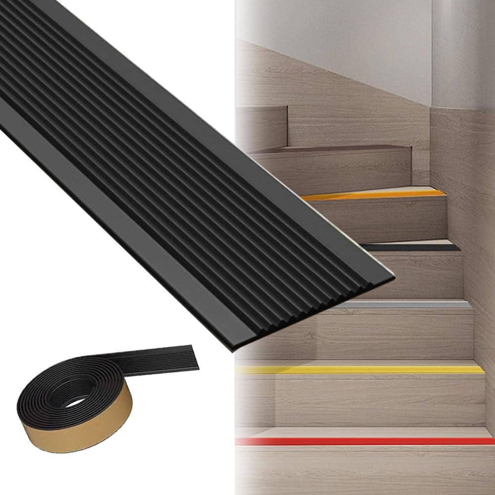 SKINCATE 1M 2M 3M 5M Treppenkantenschutz, rutschfeste Gummistreifen Für Treppen, Selbstklebende Stufenmatten Treppenkantenprofil, AntiRutsch Streifen Für Treppen/Boden/Stufen(Black,W:5cmxL:5m)