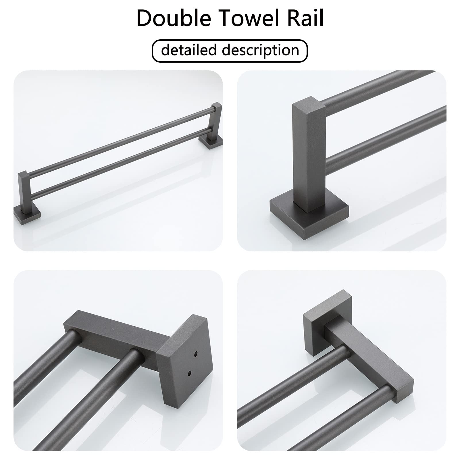 Wieszak na ręczniki ścienny, podwójny kwadratowy wieszak na ręczniki, aluminiowy wieszak na ręczniki do wyposażenia łazienkowego i kuchennego, opcjonalnie 40-80 cm (rozmiar: 80 cm)