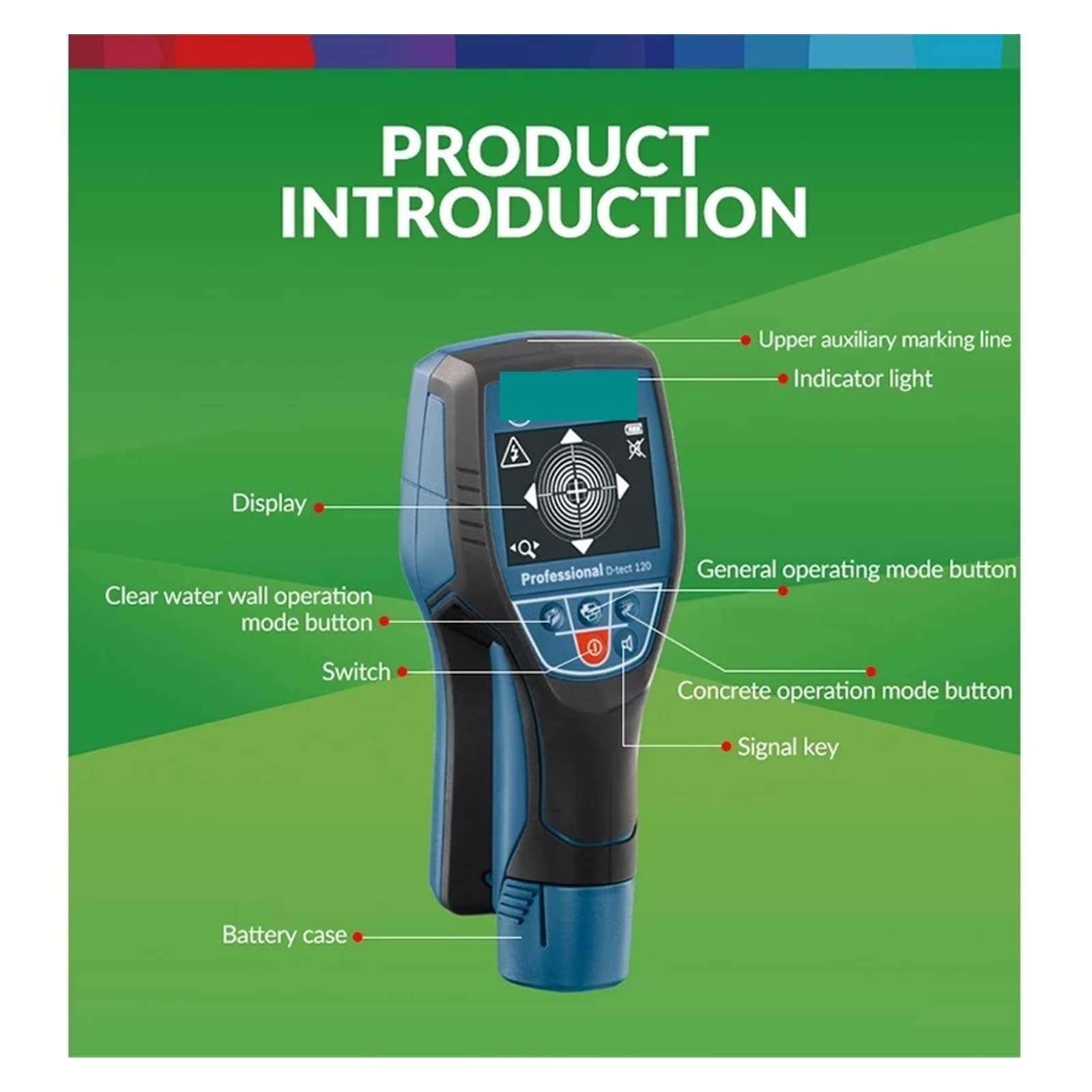 Detector de Pared, Escáner Profesional Digital Wall Floor Panel Detector Stud Finder Metal Madera Tubería De Agua Cable Eléctrico Alambre
