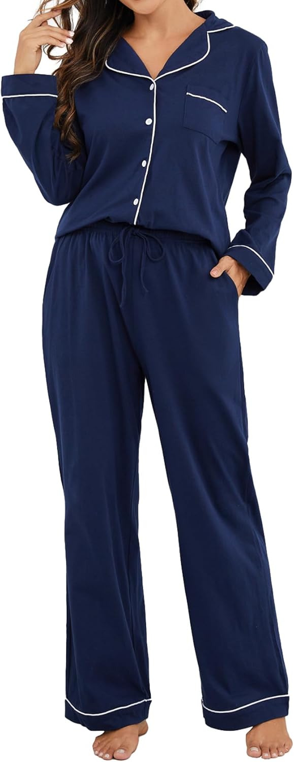 Women Pajama Set 100% Cotton Button Down Long Sleeve Pjs Sets with Pockets