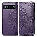 COTDINFOR Compatible with Google Pixel 6A Case Leather Wallet Flip Magnetic Closure Case Shockproof Protective Case with Card Slots and Stand Phone Case for Google Pixel 6A 5G. SD Mandala Purple
