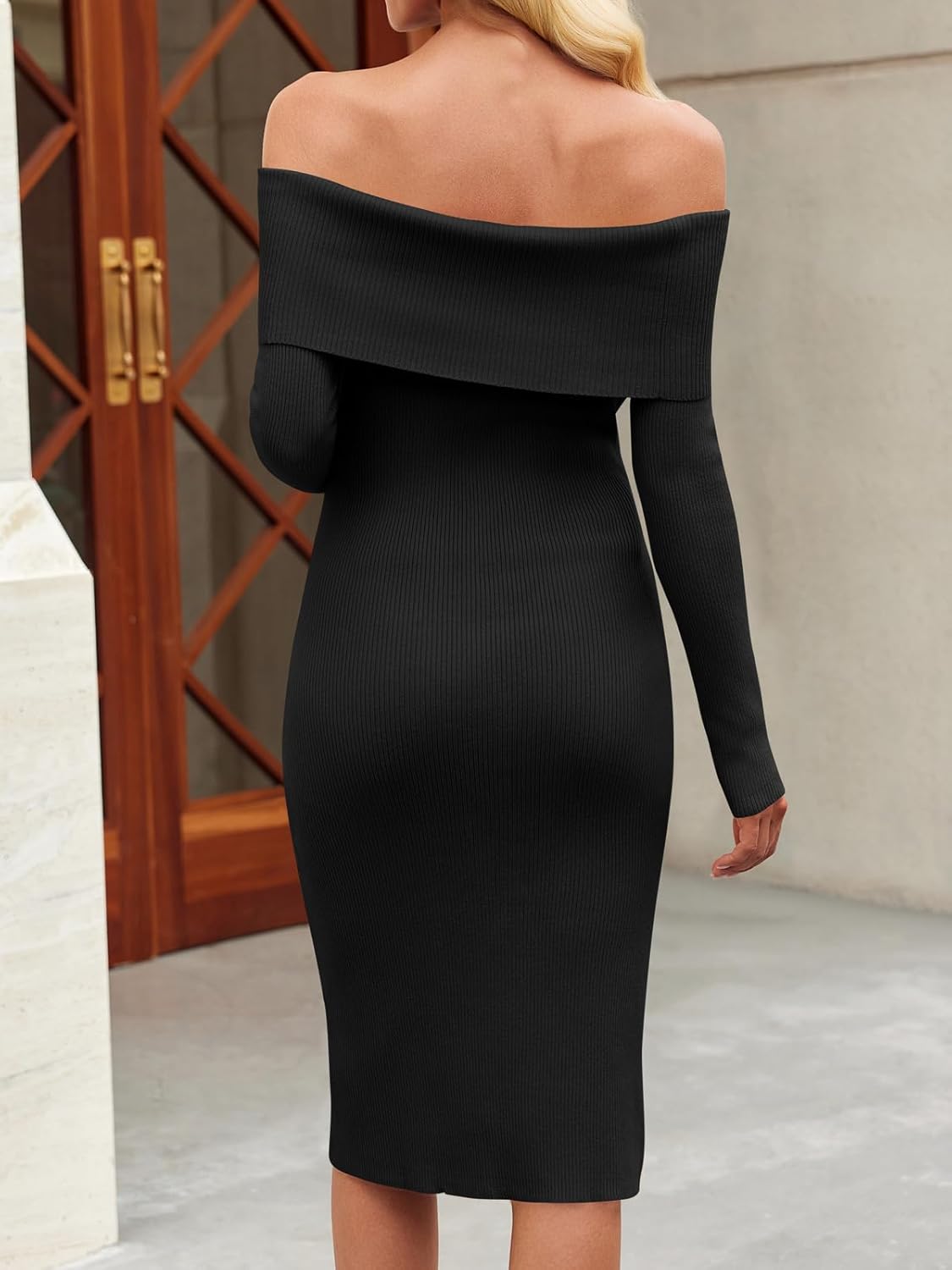 Yousify Womens Maternity Sweater Dresses Off Shoulder Long Sleeve Knit Bodycon Midi Dresses for Baby Shower Photoshoot - Image 6