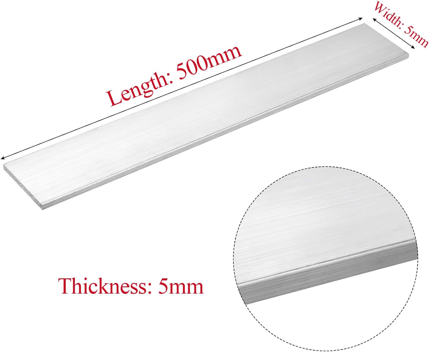 Metal bar 5 Pieces Aluminum Flat Plate Thickness 5Mm, Suitable for Construction and Decoration(Size:5x5x500mm)