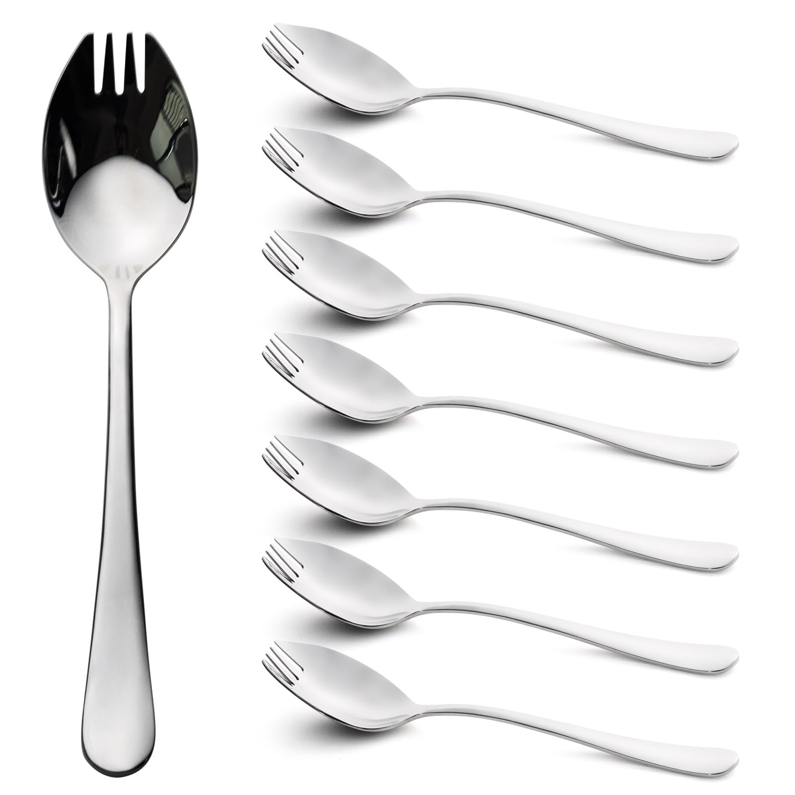Alata Sporks, 8-Pack Food-Grade Stainless Steel Sporks, 7.4 inch Long Handle Salad Forks for Dessert, Ice Cream, Salad, Soup, Pasta, Spaghetti, Dishwasher Safe