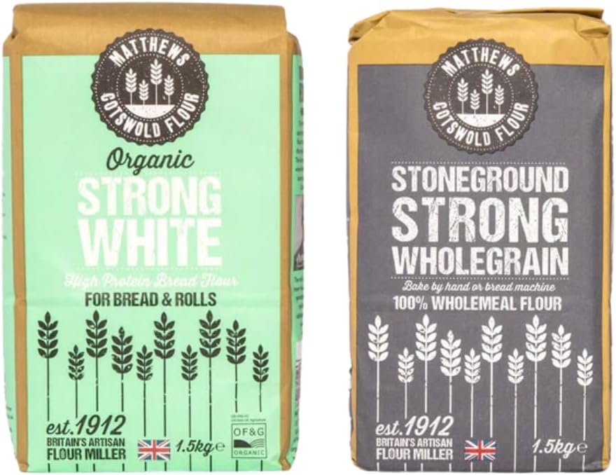 Matthews Strong White Flour 1.5Kg and Matthews Stoneground Wholemeal Flour 1.5Kg - Sustainably Sourced, High Protein Flour Perfect for Artisan Baking, Supporting Over 30 Years of Farming Tradition