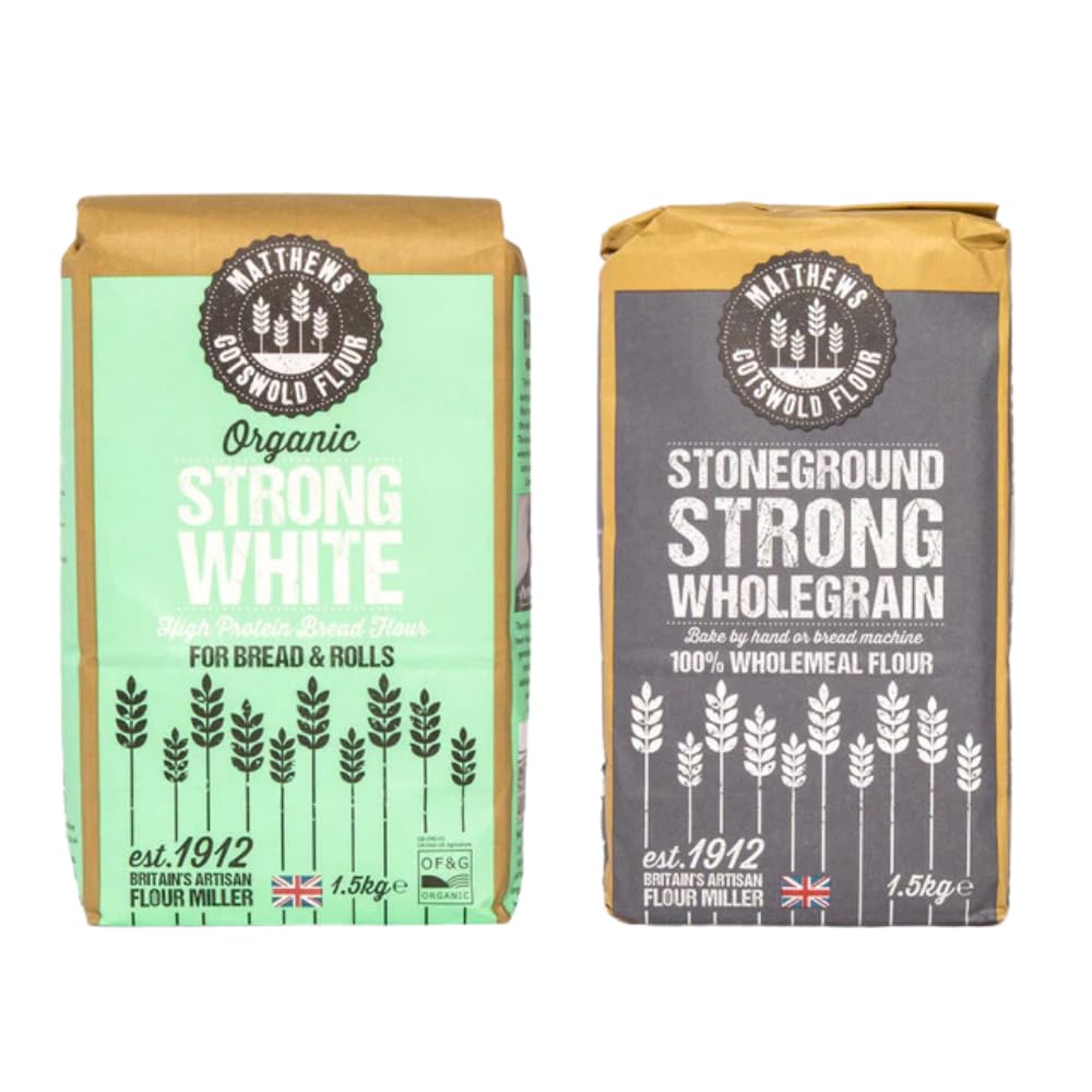 Matthews Strong White Flour 1.5Kg and Matthews Stoneground Wholemeal Flour 1.5Kg - Sustainably Sourced, High Protein Flour Perfect for Artisan Baking, Supporting Over 30 Years of Farming Tradition