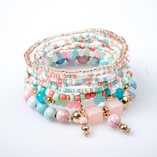 Foto 6 de 6 de Cubahop Multicapa Turquesa Bead Apilable Colorida Pulsera Fantasía Pulseras de Fantasía Accesorios de Mano…