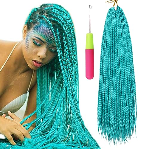 Box Braids Crochet Hair 24 Inch Prelooped Crochet Hair Extensions Hand Made 3 Packs Twist Crothet Braids Hair for Girls and Women Braiding Hair Extensions 22 Strands/Pack (24 Inch (Pack of 3), Cyan)