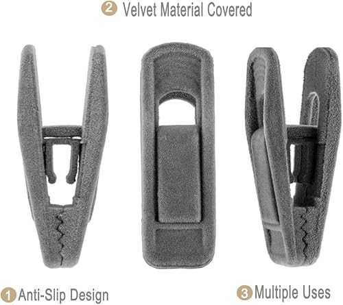Miniatura 9 de Clips de fieltro para colgar, paquete de 80 clips para pantalones para perchas de terciopelo, clips fuertes para colgar bebés para uso con colgador