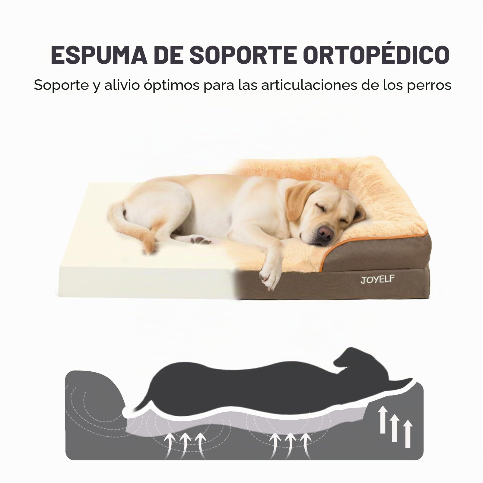 JOYELF Cama Ortopédica para Perros Grandes, Sofá Cama de Espuma, Cama Impermeable con Funda Lavable y Base Antideslizante - Café