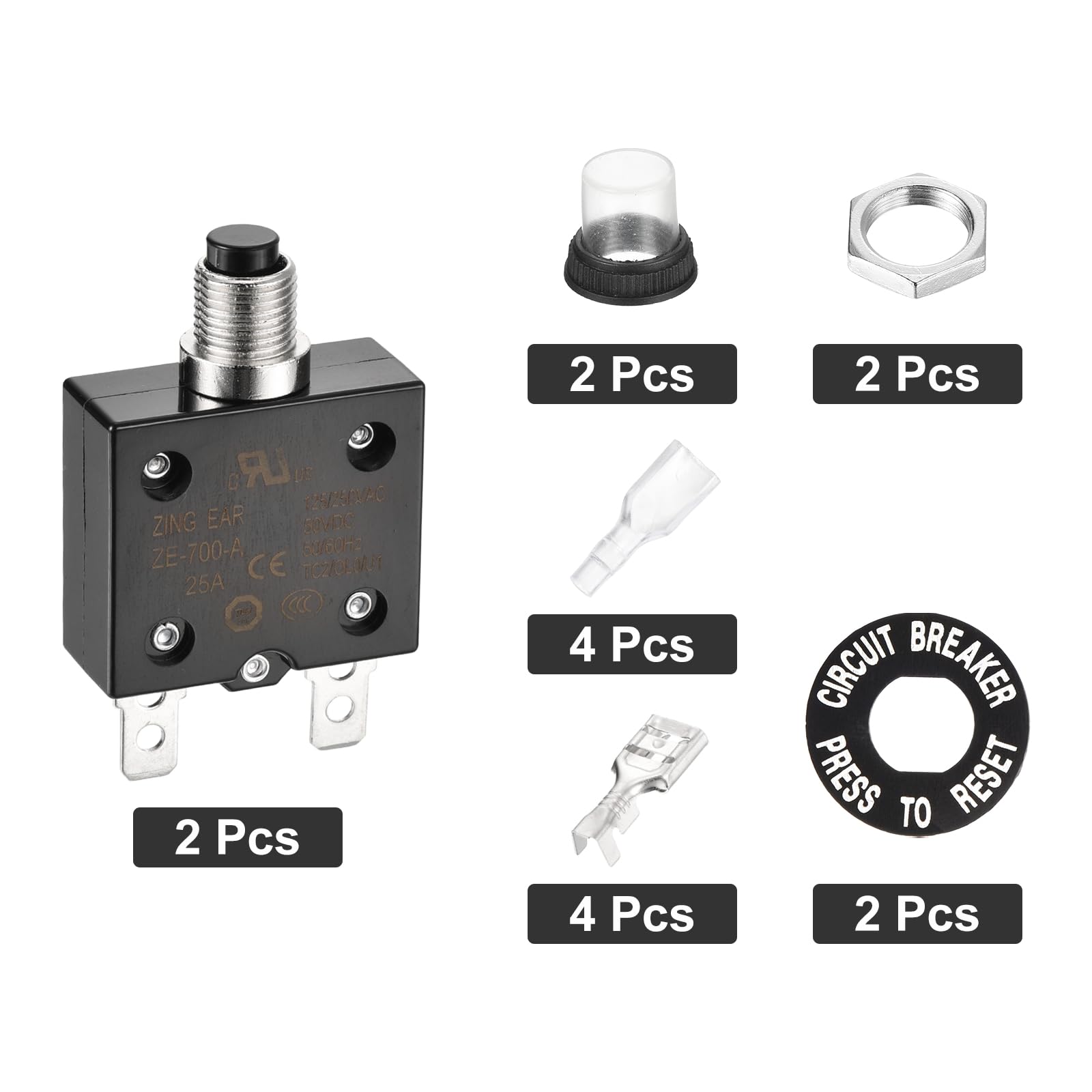 DMiotech 25A Thermal Circuit Breaker 125/250V AC 50V DC 2.3x1.4x0.6" Manual Reset Overload Protector with Quick Connect Terminal and Waterproof Cap for Overload Protection,2Pcs - Image 3