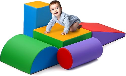 Play22 Juguetes de escalada suaves para niños pequeños en interiores – 5 bloques de escalada de espuma para bebés, juego de cuero sintético para