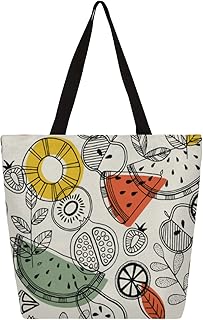 Sacola de lona feminina com folhas de melancia de fruta, sacolas grandes para homens com bolsos, sacolas de compras resistentes, sacolas de compras reutilizáveis, bolsa de ombro casual para escola, trabalho, praia, Multicor
