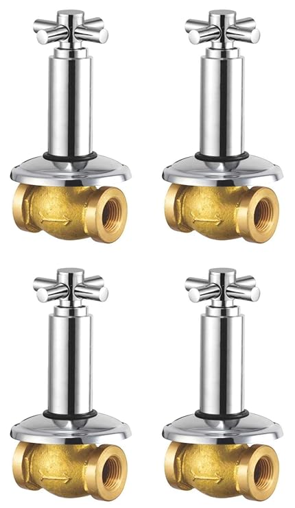 DRIZZLE Corsa Brass Concealed 20 MM Stop Cock Quarter Turn Bathroom Tap (3/4 Inch, Silver, Chrome Finish, 4-Pieces)