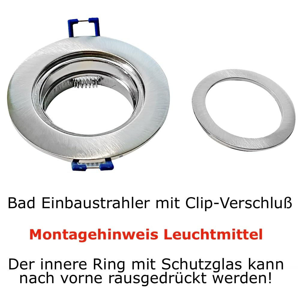 LED Decken Einbauspots 5er Set –, IP44, Feuchträume, Niederspannung 12V, 400 Lumen, Warmweiß, 5W, Rund, inkl. Netzteil & 120cm Zuleitung mit AMP Stecker. Bad, Dusche, Küche, überdachter Aussenbereich