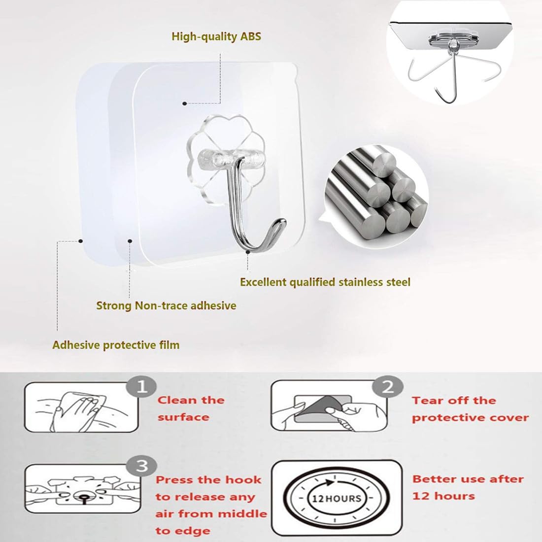 PAIDASHU Ganchos autoadhesivos, Ganchos para Colgar, Colgadores Adhesivos Resistentes, Paquete de 25 Ganchos de Pared Adhesivos, Máximo 10 kg, Sin Uñas, para Baño, Cocina, Toallas y Más