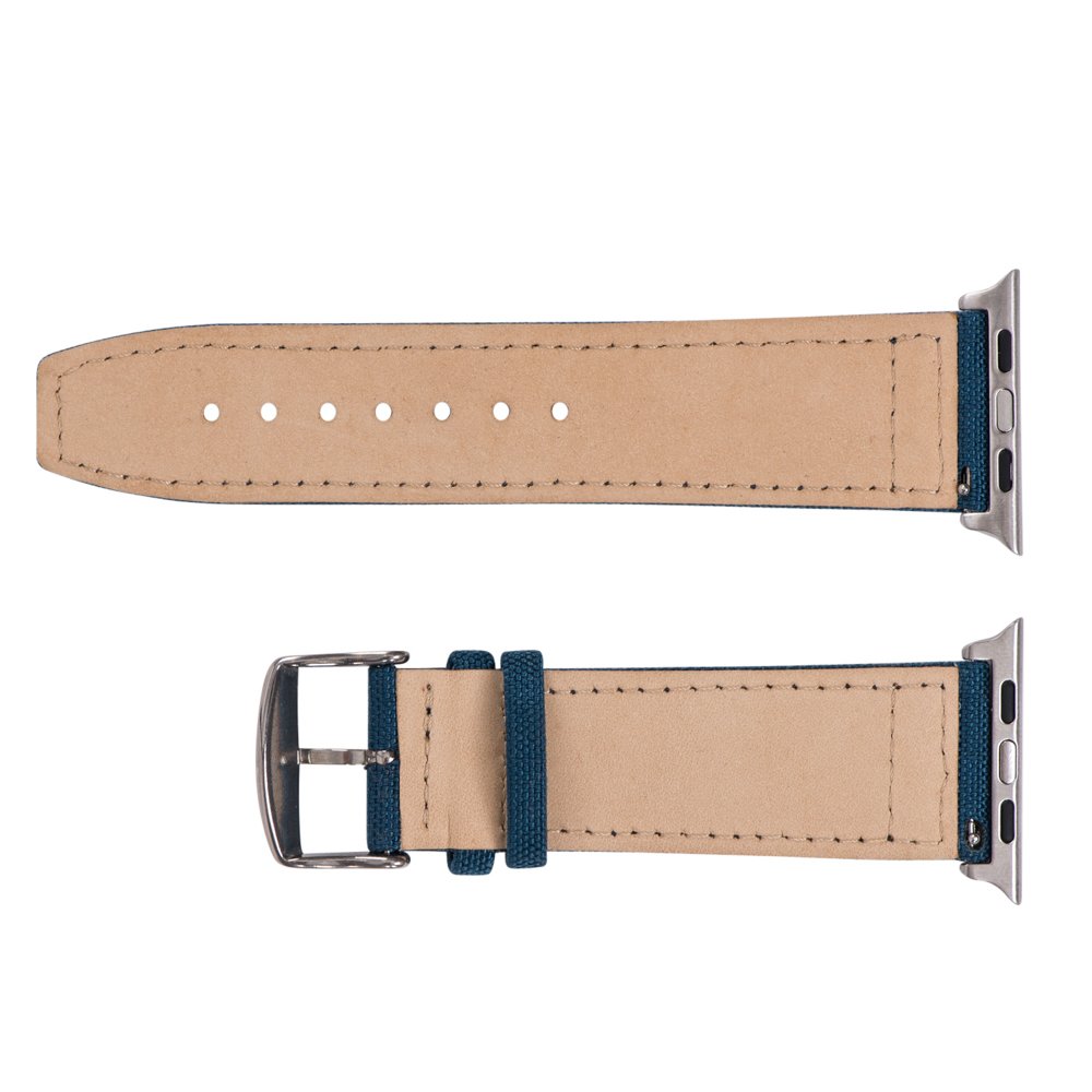 Clockwork Synergy - Cordura Canvas Leather Band Compatible for 42mm Apple Watch Series (Ocean Blue)