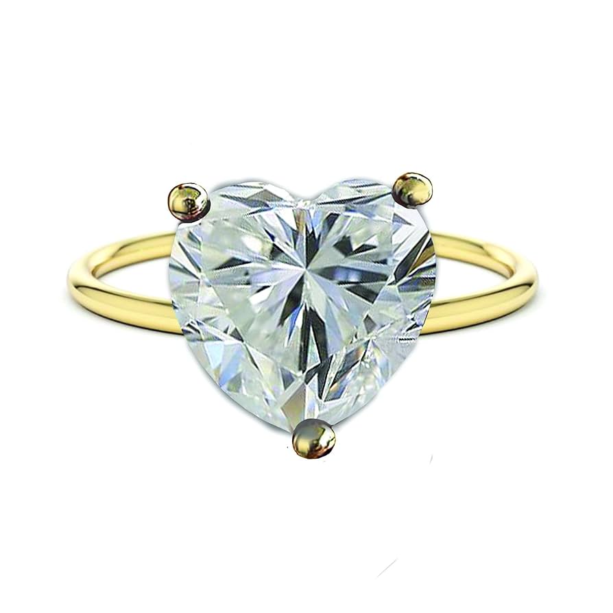Amazon.com: 14k Solid Gold Heart Solitaire Ring, Heart Shape
