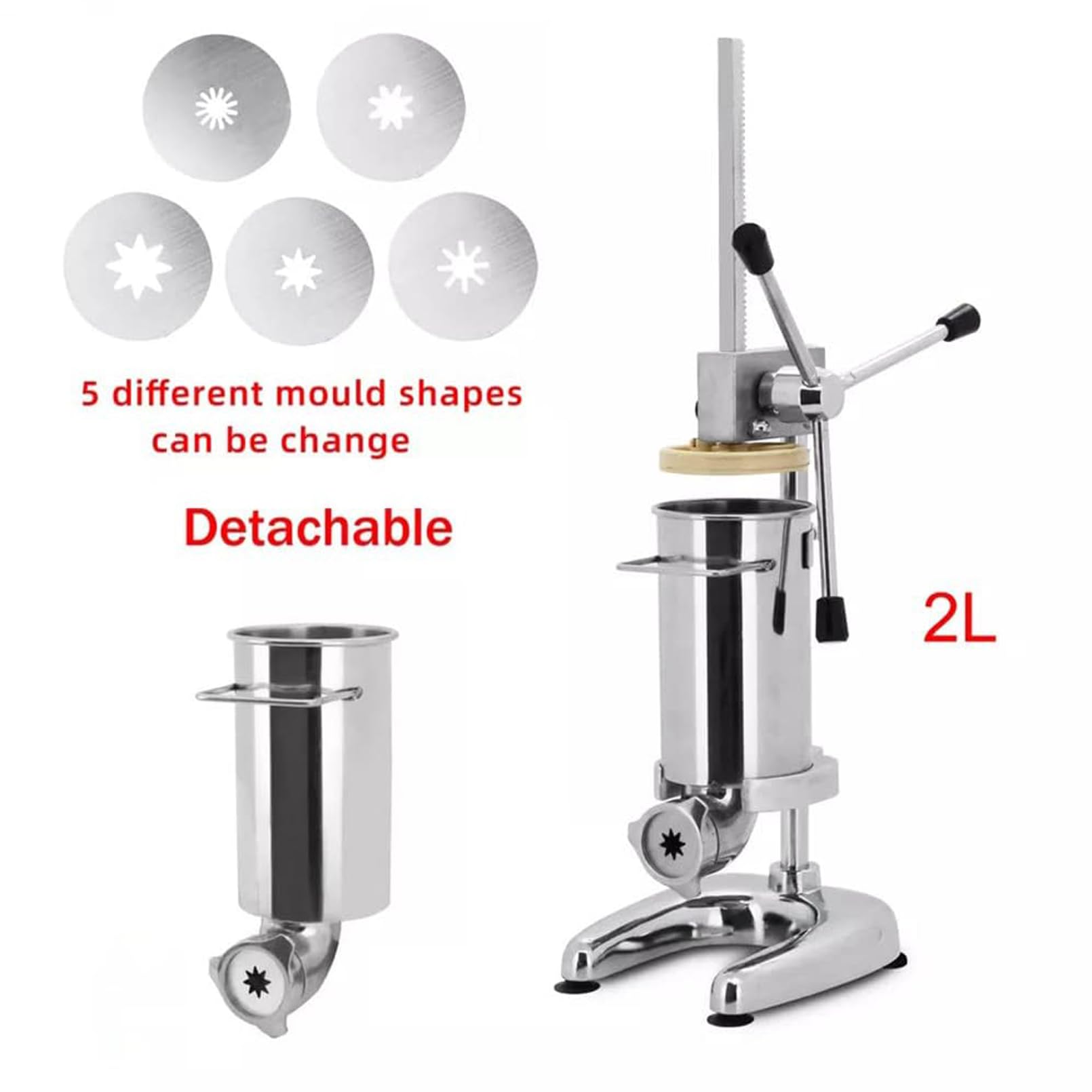 Machine à churros commerciale avec 4 moules – Acier inoxydable vertical espagnol Donut Churrera Maker pour restaurant et usage domestique. Équipement de collation.
