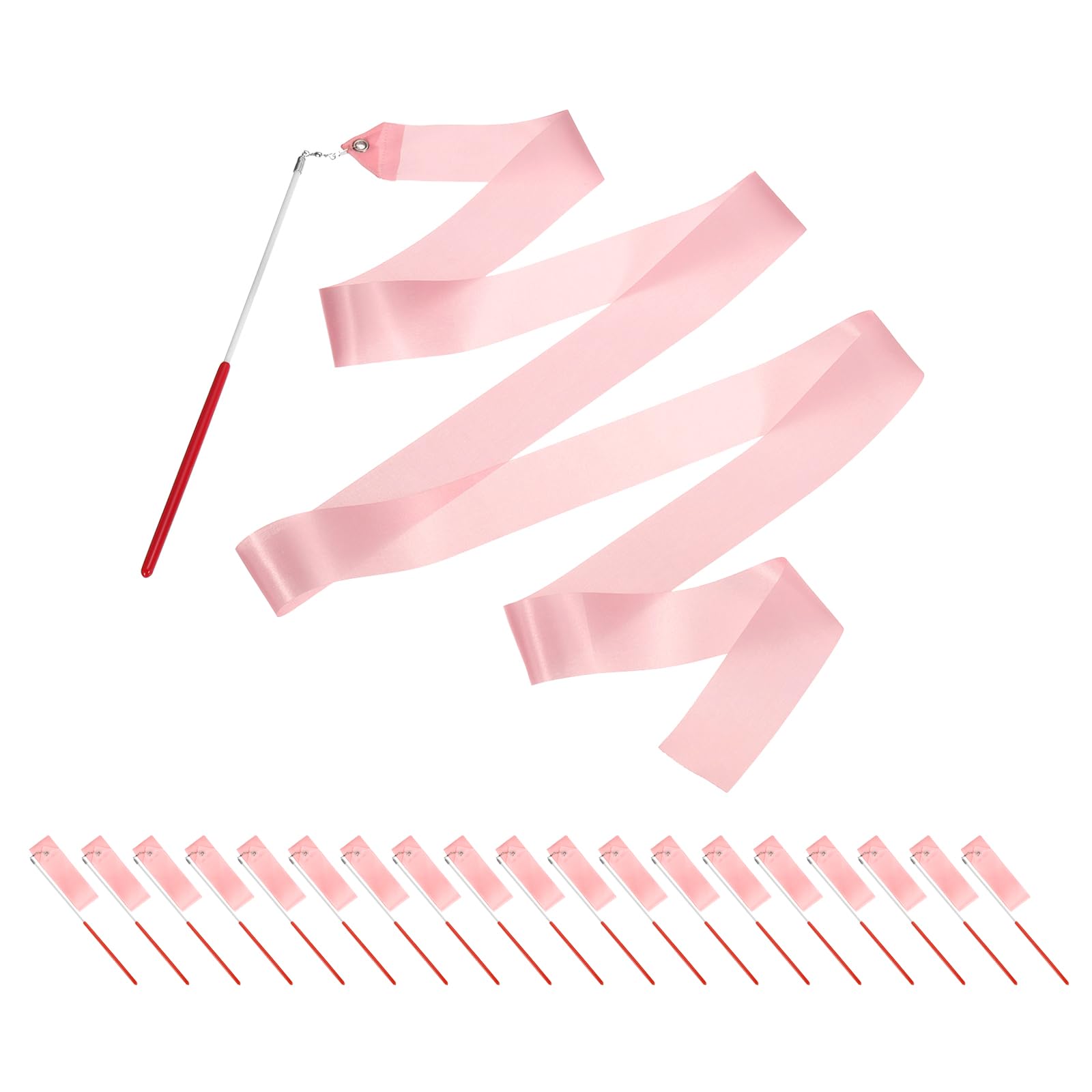 YELARXI 20 Pcs Dance Ribbons, 78.7" Gymnastics Ribbon Streamers, Rhythmic Dance Twirling Sticks with Non-Slip Red Wand -Fitting for (Gymnastics/Talent Shows/Artistic/Party) Light Pink
