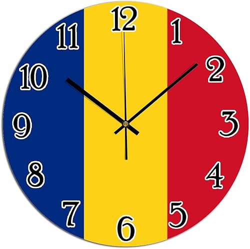 Relojes de pared de PVC con bandera nacional de Rumania para pared, funciona con pilas, silencioso, redondo, regalo de recuerdo rural, relojes de Relojes de pared de PVC con bandera nacional de Rumania para pared, funciona con pilas, silencioso, redondo, regalo de recuerdo rural, relojes de