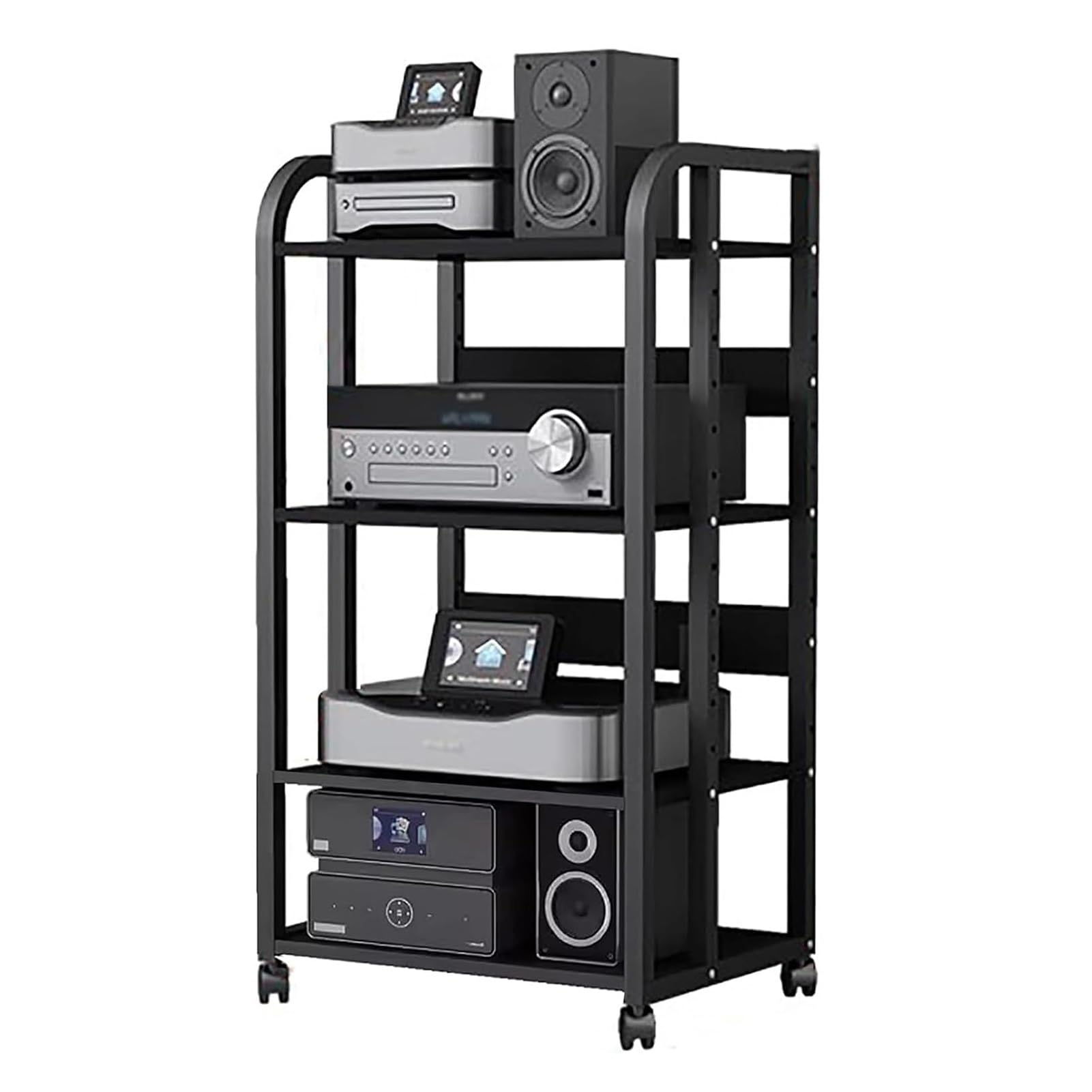 XingLi 3/4/5-Tier Audio Equipment Rolling Cart Rack?Large Stereo Black Storage Cabinet - Office Bedroom Living Room AV Media Shelf(Size:4 Tier-H100cm)
