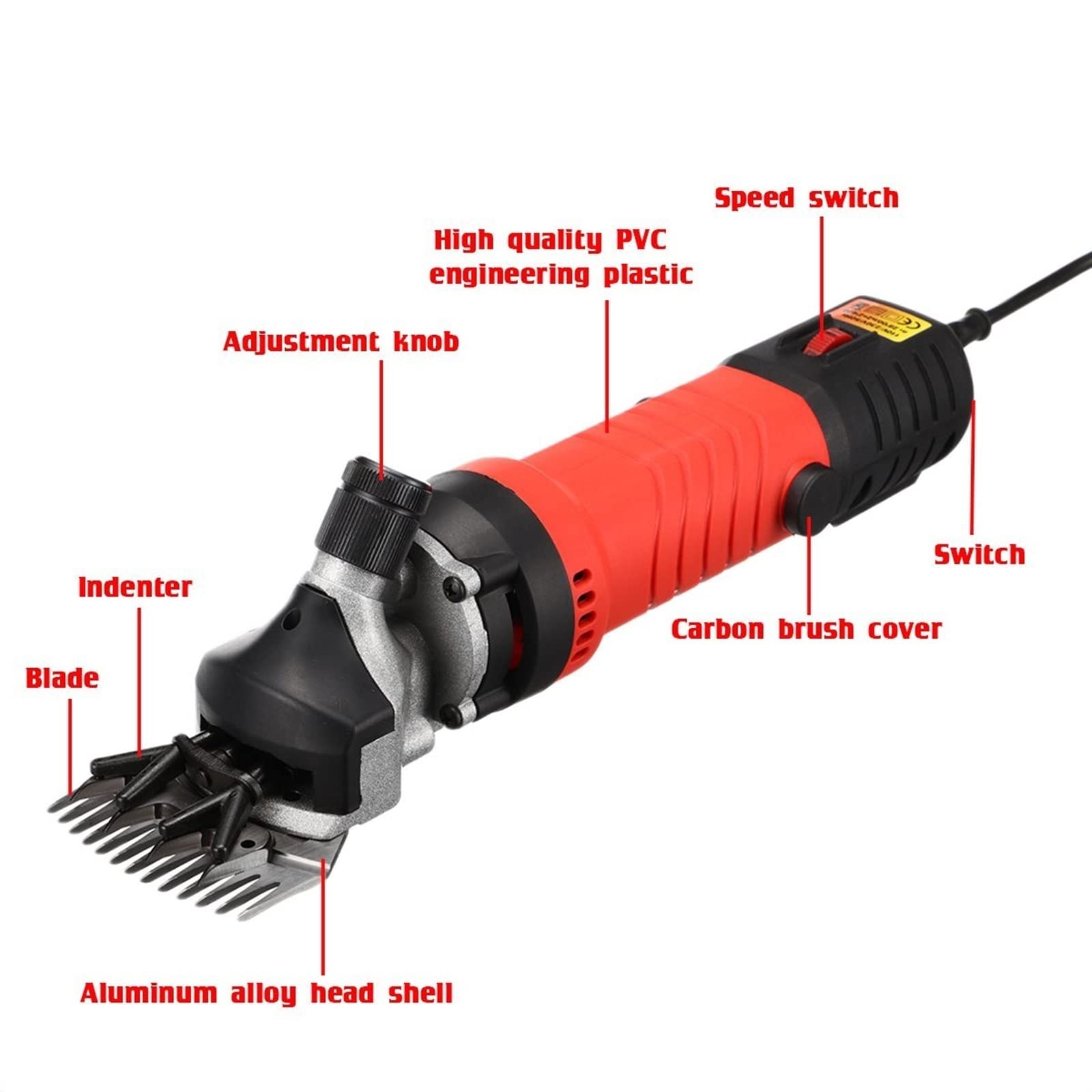 Maszyna do Strzyżenia Owiec, 3000W elektryczna maszynka do strzyżenia owiec i kóz 6 biegów Speed ​​Clipper nożyce rolnicze Cutter wełna nożycowa maszyna do cięcia zwierząt strzyżenie(Rood)