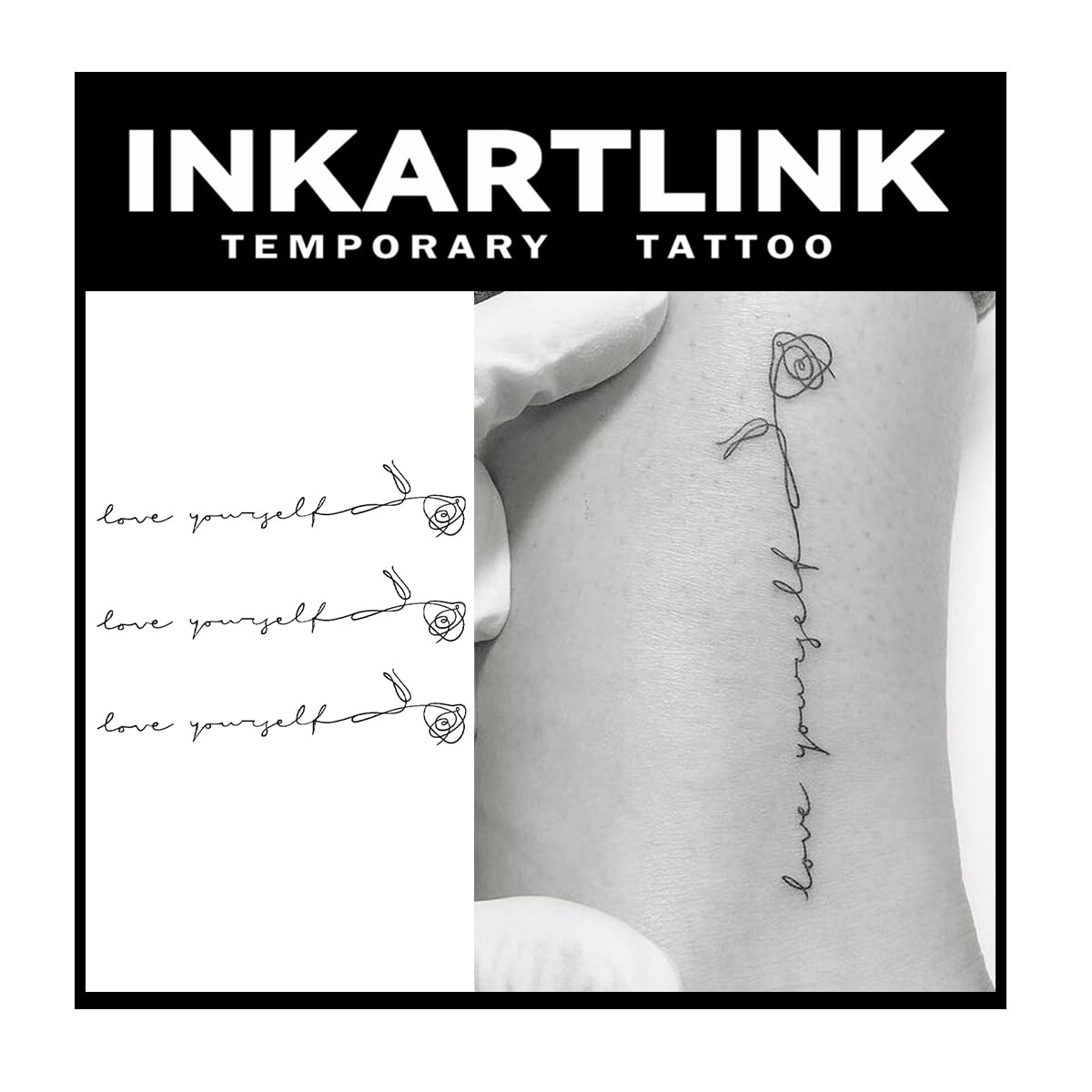INKARTLINK 細胞着色 ジャグア タトゥーシール 2週間 2枚セット かわいい 防水 刺青シール 入れ墨シール 長持ち メンズ レディース テンポラリータトゥー 女性 男性 ライン バラ 英文字 花