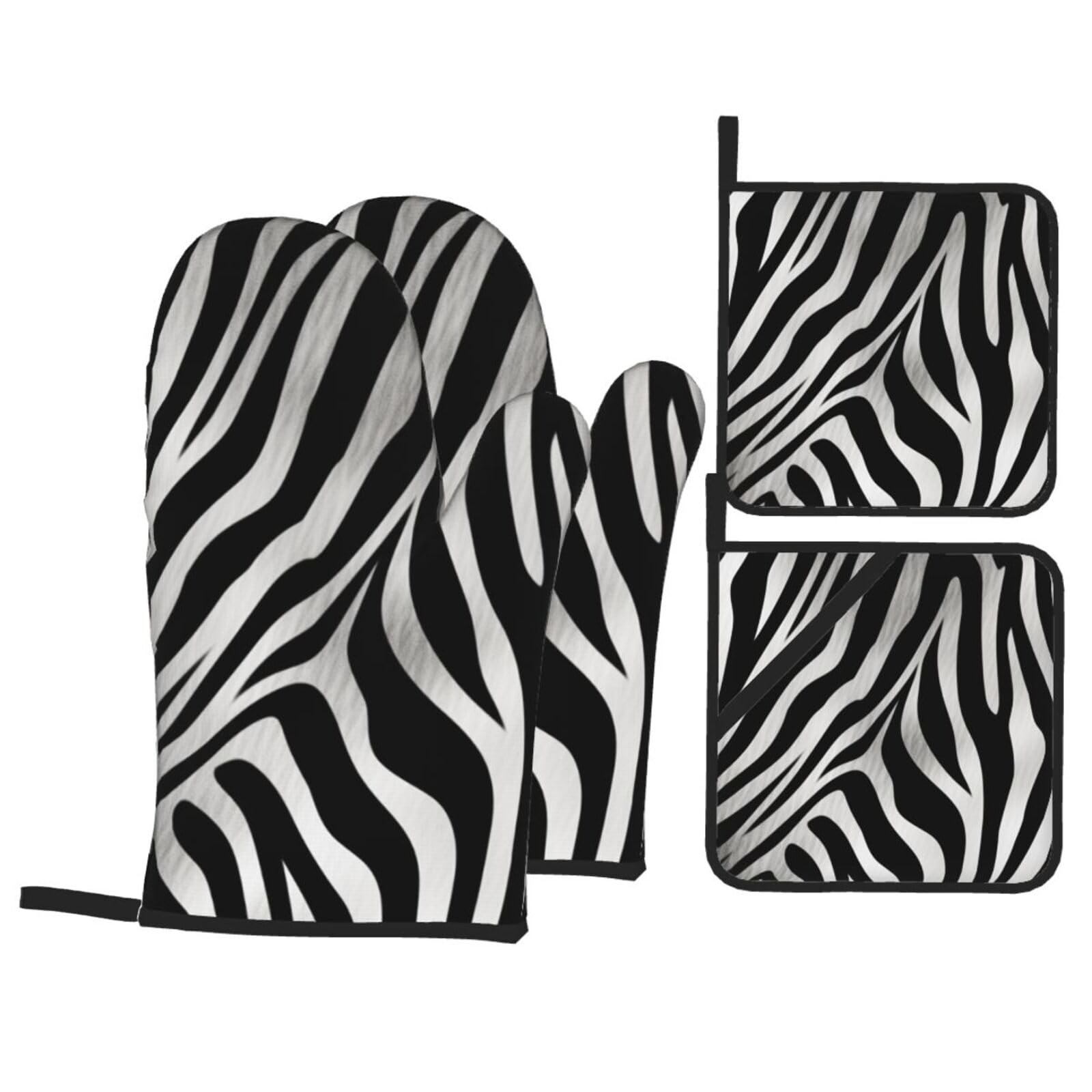 Nograx Zebra Print Oven Mitts And Pot Holders Set Of 4 Heat Resistant Oven Gloves Non-Slip Potholders For Baking Cooking Kitchen Grilling Bbq