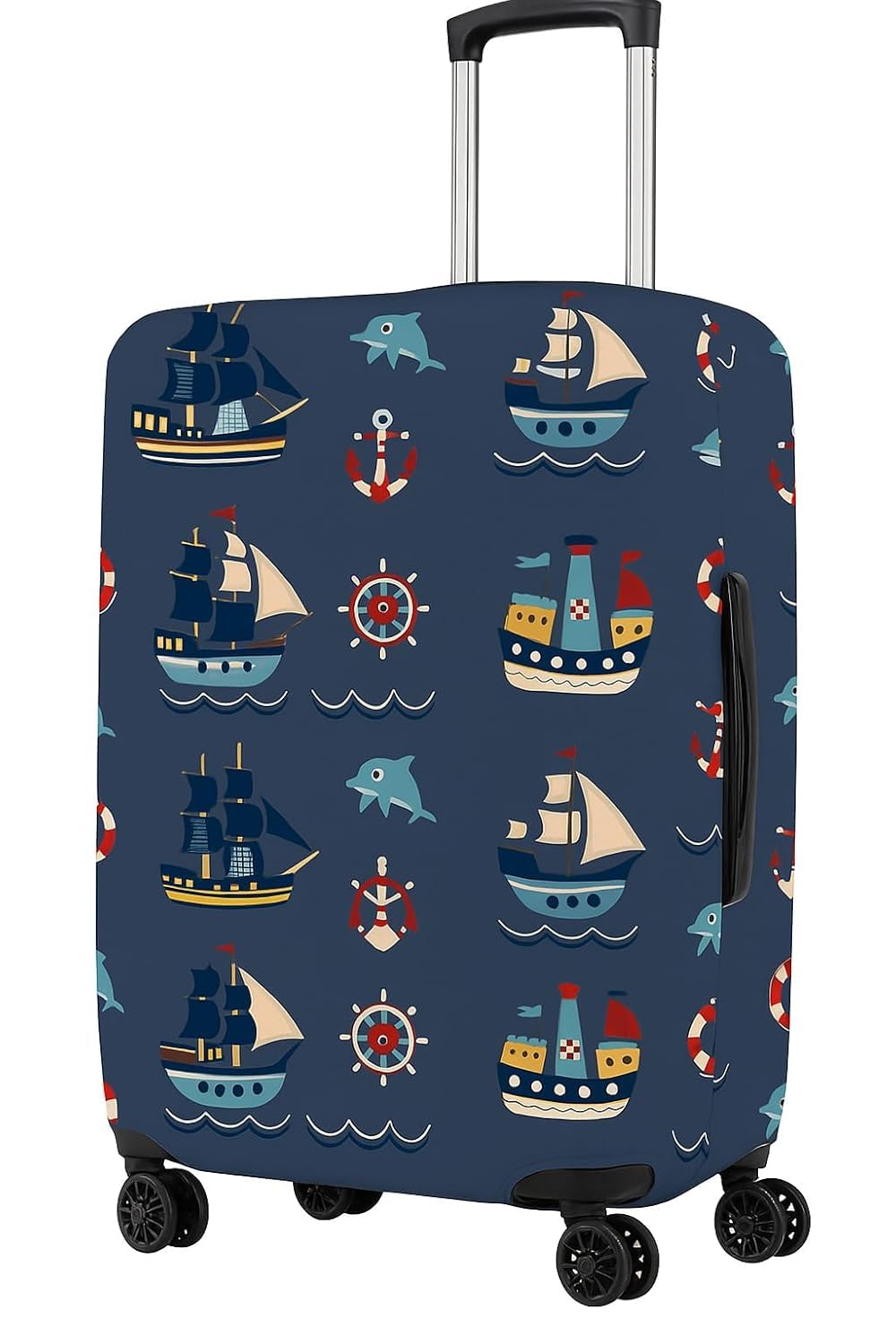 Protective Luggage Cover in Polyester Fabric with Ocean Design Luggage Trolley Bag Cover Washable Dust Proof Anti-Scratch Suitcase Protector Easy-Fit Stretchable Suitcase Protector (Large Fish Blue)-image-22