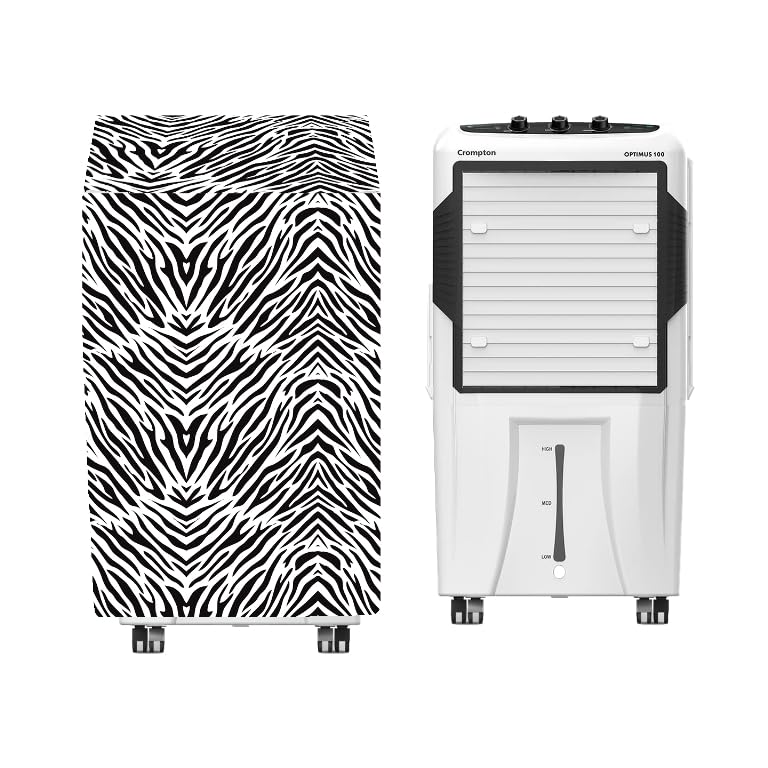 Image of Cooler Cover Compatible For Corompton Optimus Desert Air Cooler 100 Litre,Dustproof, Waterproof, Size(LXBXH) 74.9 X 49.5 X 124.5 Cm, Zebra Black