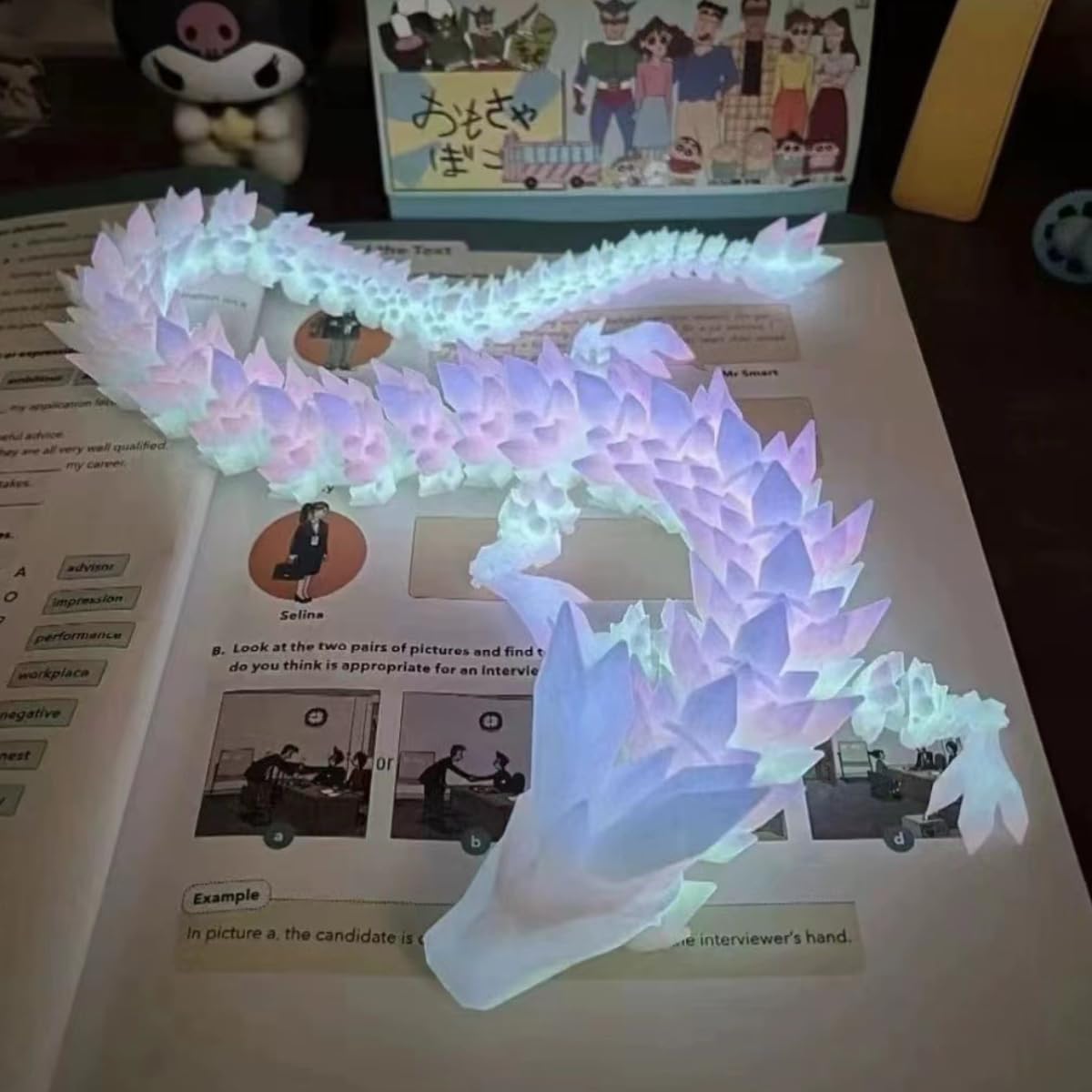 Dragon lumineux imprimé 3D de 30 cm en cristal articulé arc-en-ciel