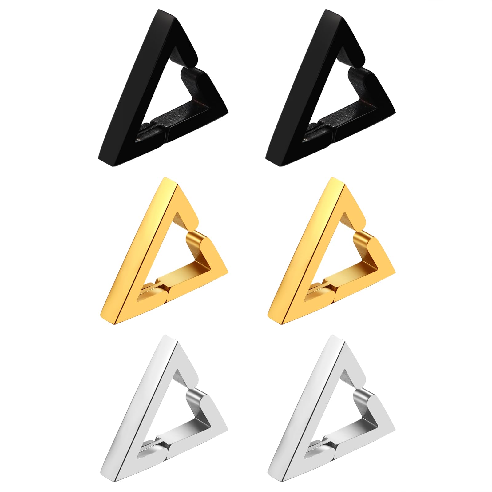 Triangle Clip On Non-Pierced Earrings Hoop for Men Women, Stainless Steel Punk Geometry Huggie Hoop Earrings Non-Piercing Jewelry-image-34