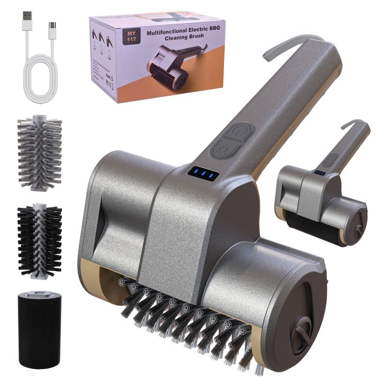 Image of Electric Grill Brush Rechargeable Grill Cleaner 3 Heads 2 Speed 2000 RPM Torque 80KG BBQ Cleaning Brush with Safety Lock Submersible 304 SS Head Splash-Proof Scrubbe IPX7 Waterproof Dark Lime