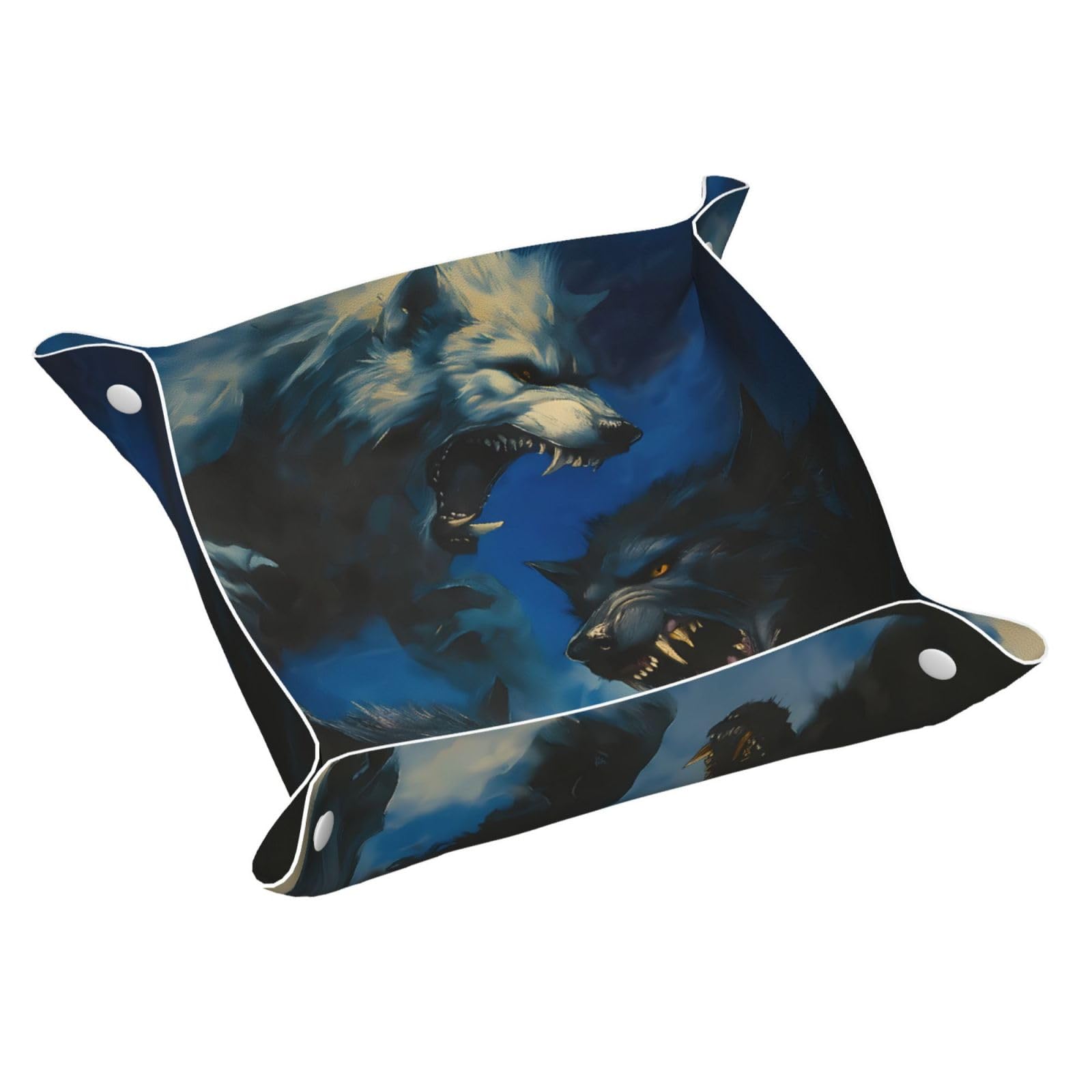 HLBSDM Attacking Wolf Tray Men's Leather Valet Parking Portable Entrance Trays Bedside Storage Box