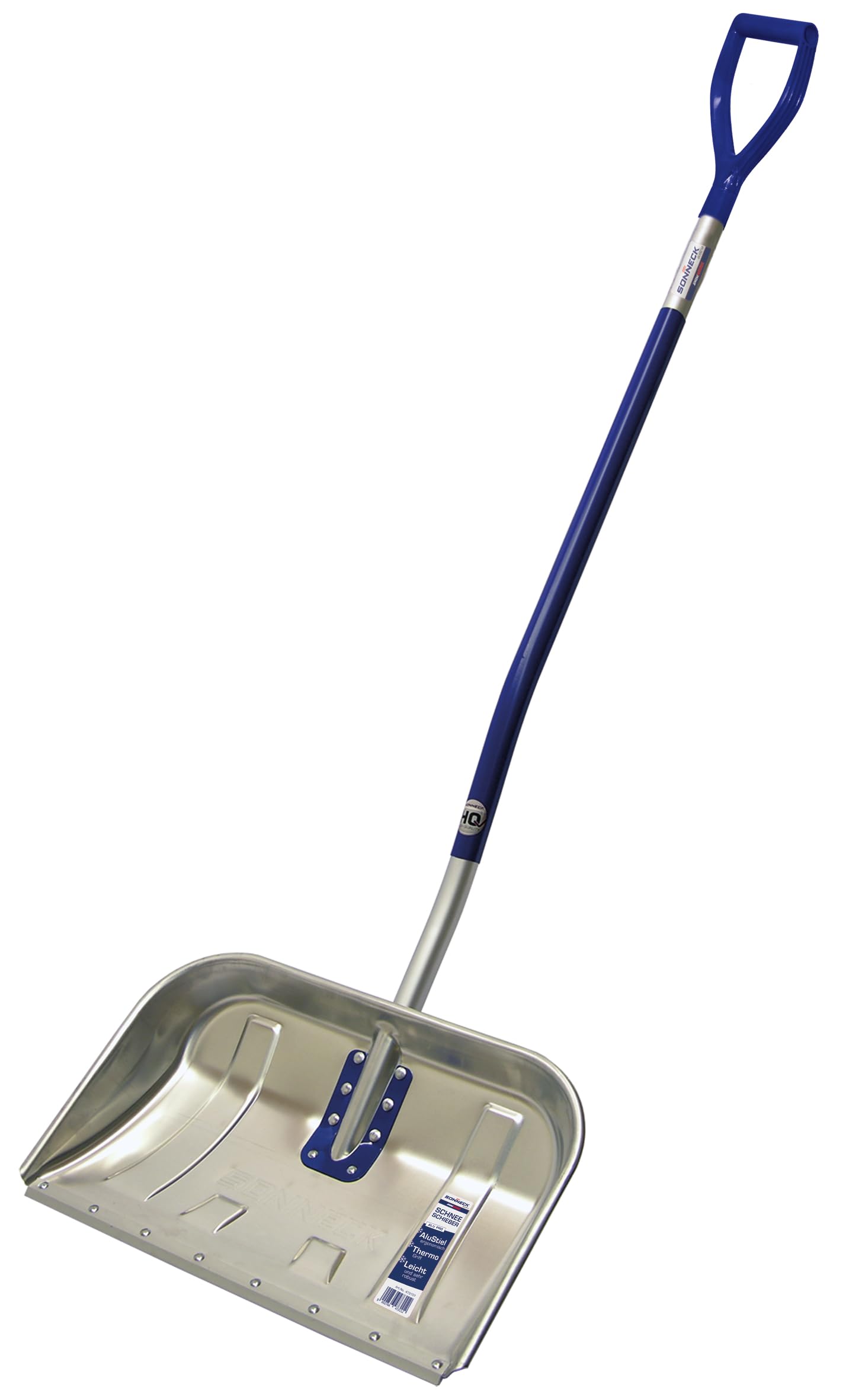 Profi Alu-Schneeschaufel 153 cm – Ergonomisch gebogener Stiel & Anti-Shaking Griff – 6-Fach verschraubt & Extrem Stabil – Rückenschonender Schneeschieber (Aluminium)
