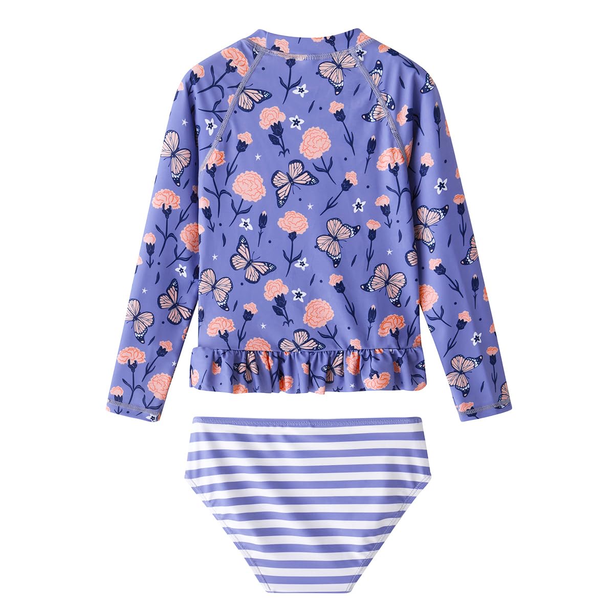 LIBREDGE Toddler Girls Rash Guard Swimsuit Set 2-Piece Long Sleeve Bathing Suits UPF 50+ Swimwear Kapok/Purple 3T